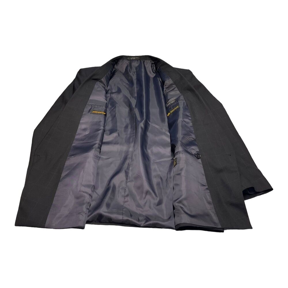 Jones New York Blazer Jacket Men 46L Blue Check 100%% Wool Notch Double Breasted - Picture 4 of 10